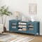Costway TV Stand for TVs up to 65" with 3-Position Adjustable Shelves Tempered Glass Doors Black/Teal Blue